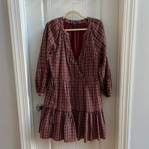 Madewell Red Ruffled Tiered Sundress with Bishop Sleeves